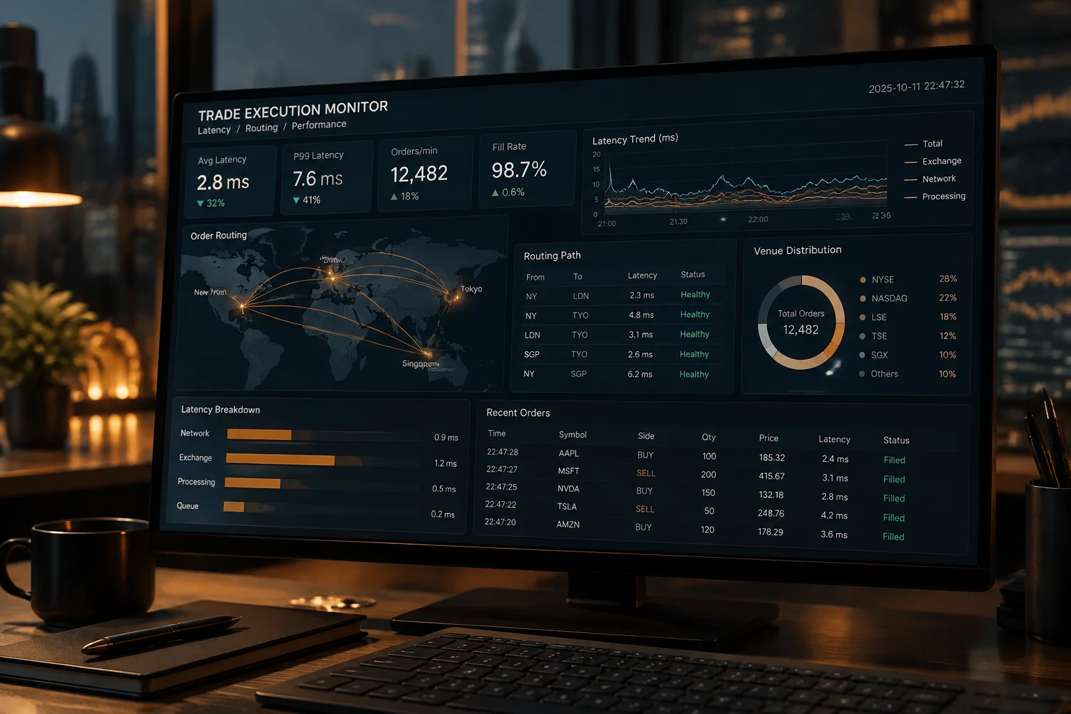 Market order fill latency diagnostic visualization